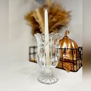 Block 24% Full Lead Crystal Tulip Garden Design Hurricane Vase or Votive Holder